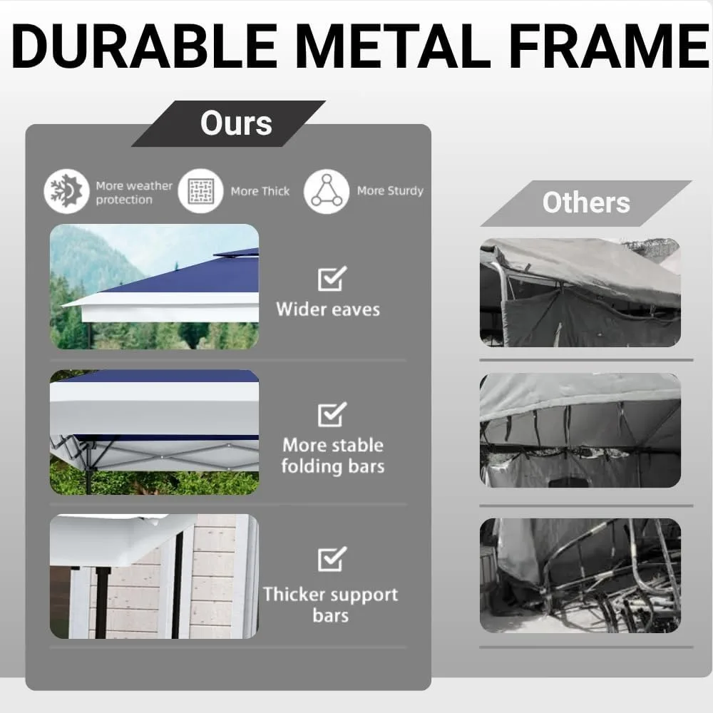 شرفة منبثقة مقاس 13 × 13، مأوى خيمة بمظلة سهلة الإعداد، شرفة فناء خارجية بسقف مزدوج مع 4 أكياس رمل، 3 ارتفاع قابل للتعديل لـ #5