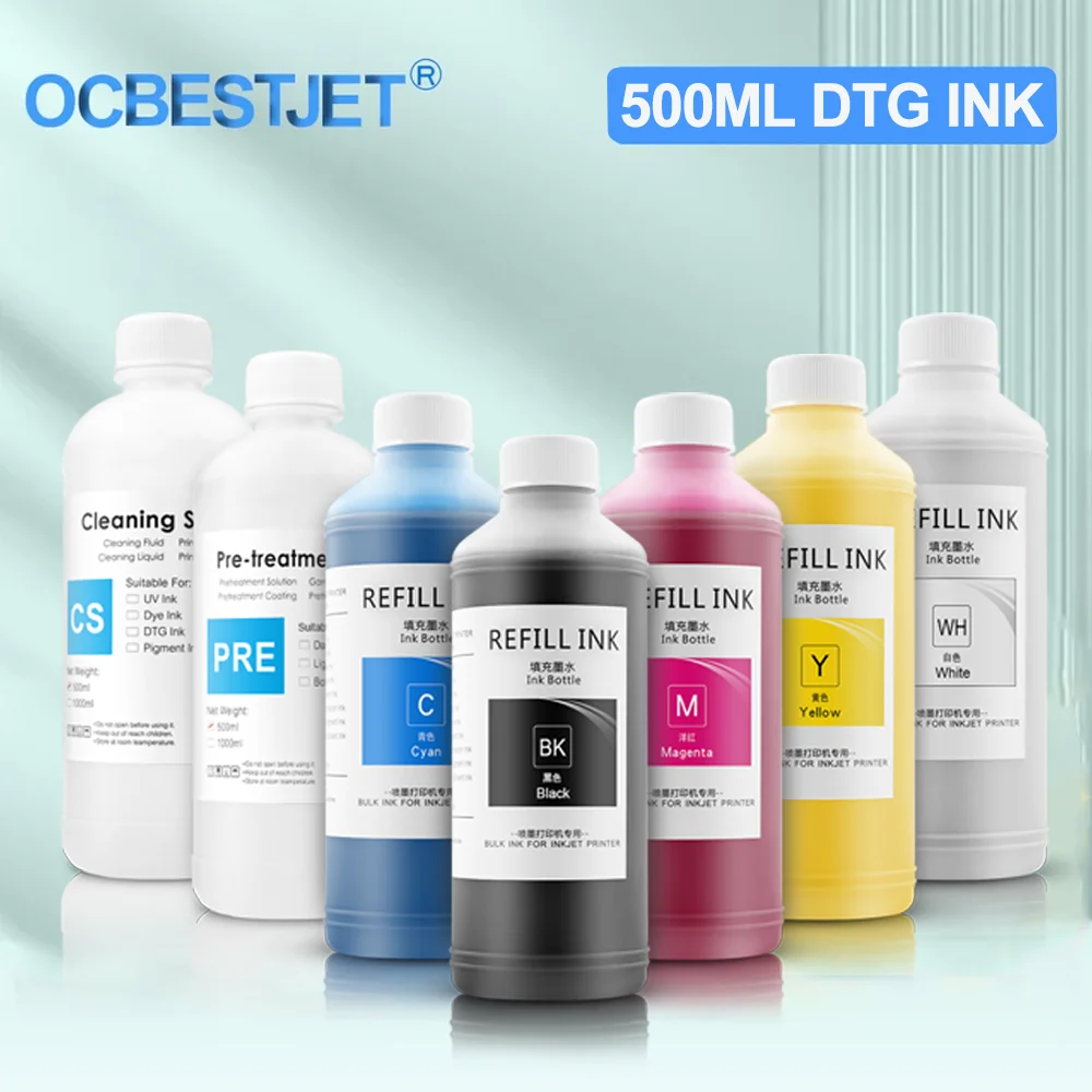 500ml DTG Ink For DX5 DX6 DX7 TX800 I3200 Textile Garment Ink For Epson L1800 1390 R1900 R3000 9600 4800 F2000 F2100 Printer