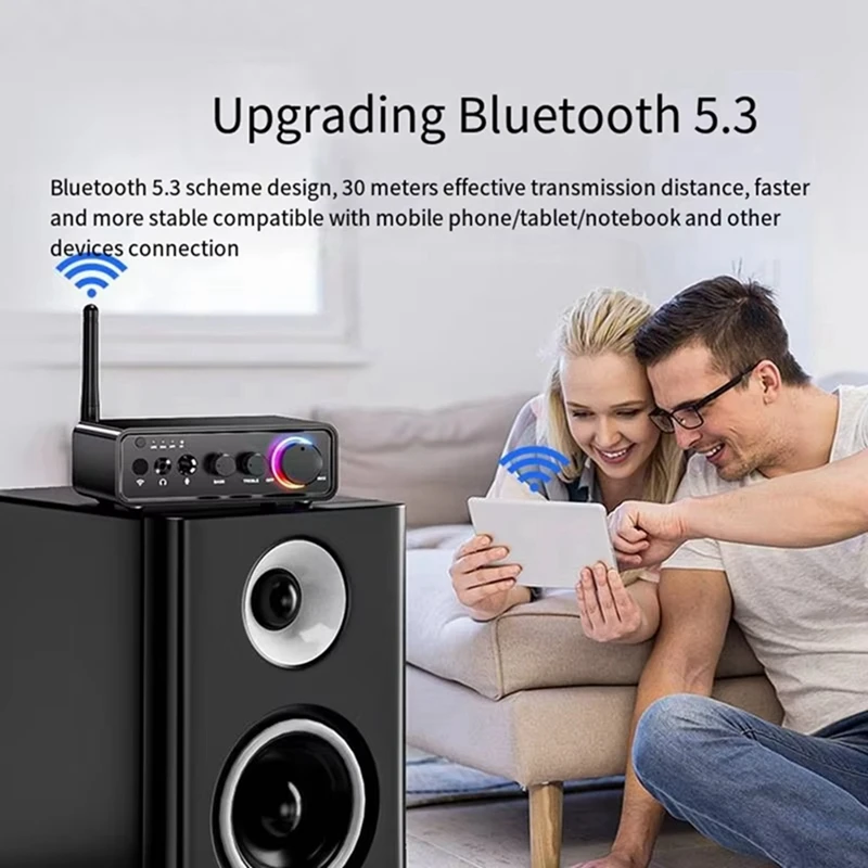 Varejo novo m19 bt mini amplificador estéreo bluetooth 5.3 amplificador de potência doméstica 200w amplificador de potência de áudio de canal duplo EU-PLUG