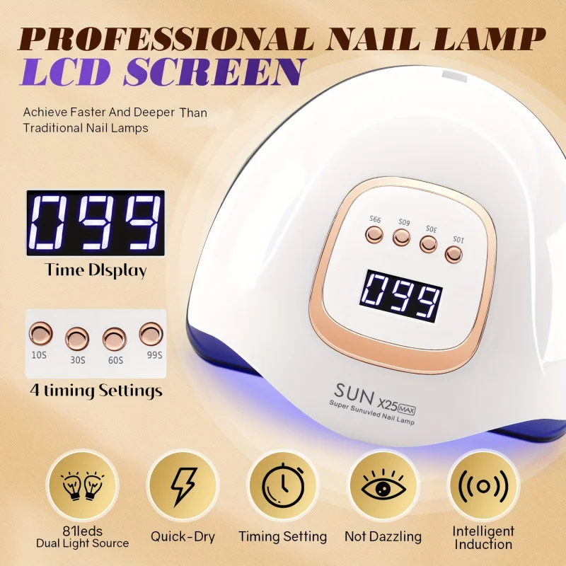 ProfessionalUV LEDNail Lamp Dryer 81PieceLEDLamp Beads Automatic Sensor Function 4Timing Settings Quickly complete gel manicure