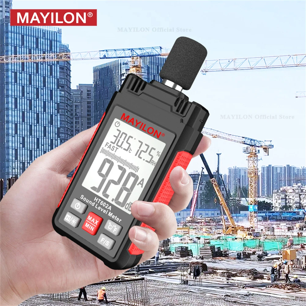 MAYILON HT602 3 in 1 Thermometer Hygrometer Digital Sound Level Meter 30-130dB Decibel Meter Noise Audio Level dB Tester