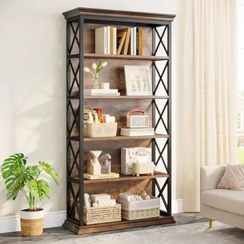 5-Tier Bookcase, 71 Inches Industrial Bookshelves and Bookcases, Floor Standing 5 Shelf Display Storage Shelves Tall Bookcase