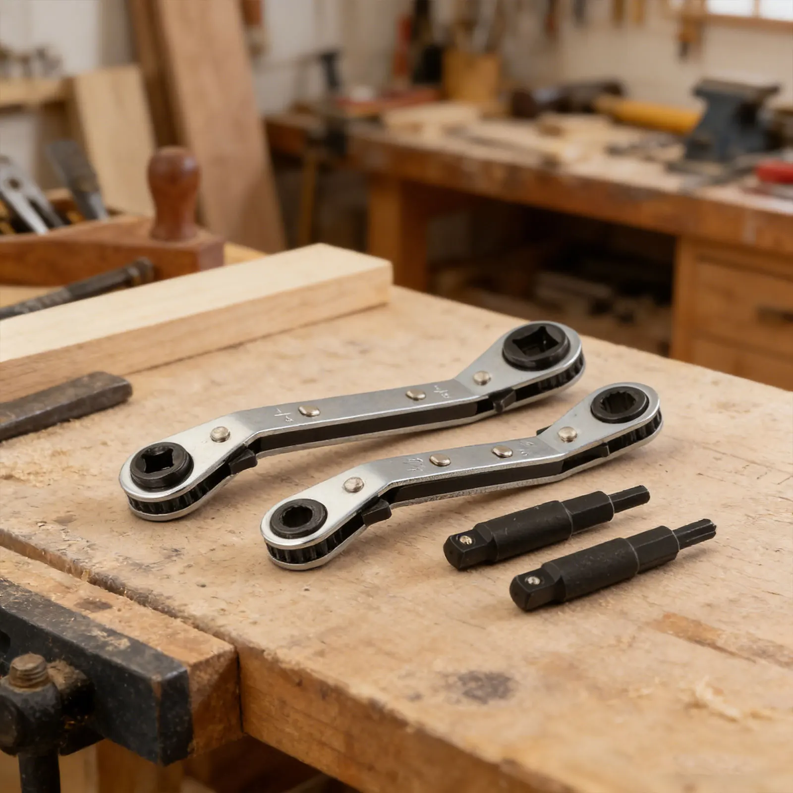 Ratchet Wrench Tool Designed for Air Conditioning and Refrigeration Valve Work Including Maintenance and Adjustment Functions