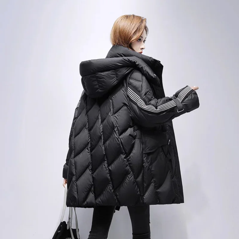 Winter Jackets Woman 2024 New Diamond Lattice Down Jacket Female Design White Duck Down Hooded Thickened Warm Women\'s Clothing