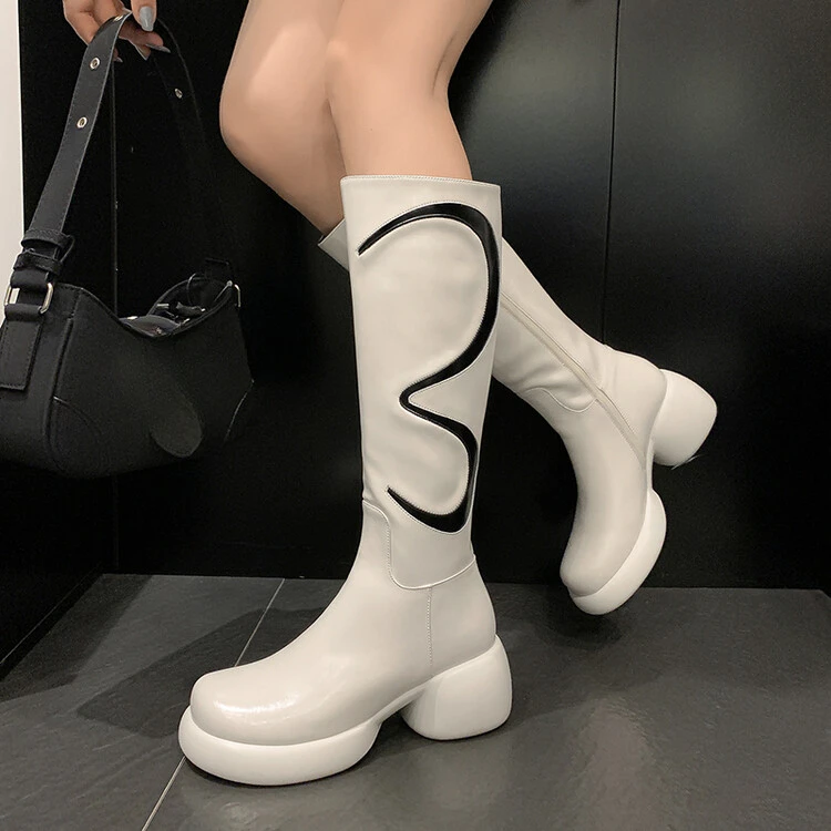 European Style Woman Boots Knee High Platfrom Autumn Winter Knight Combat Gothic Elegant Chunky Heel Women Shoe Catwalk Footwear