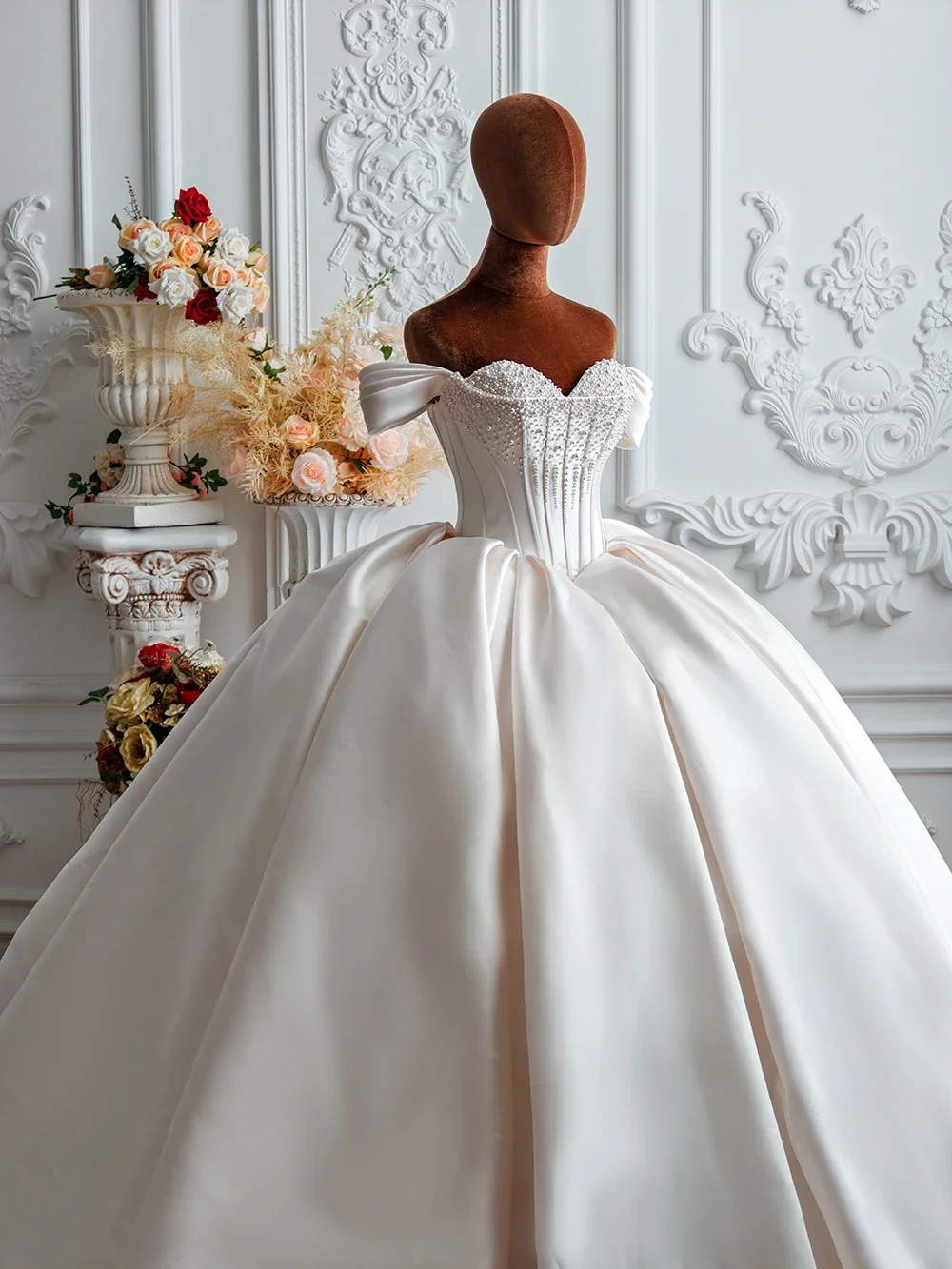 Customized  Luxury Square Neck Beaded Pearl Embroidery Shiny Women  Wedding Dress  Chapel Forma Bridal Gown Vestido De Novia image 4