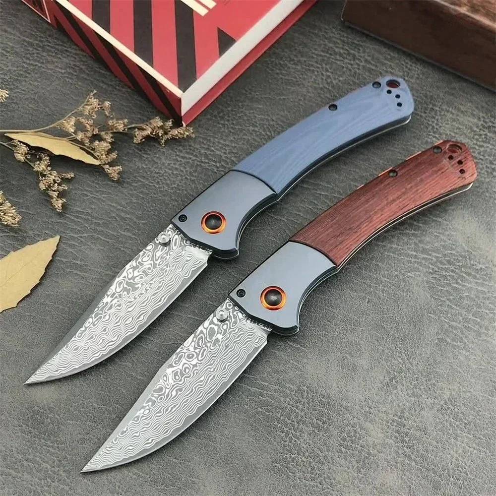 Damascus Steel BM 15080 Folding Pocket Knife Sourwood / G10 Handle Hunting Knife Outdoor EDC Camping Survival Tactical Tools