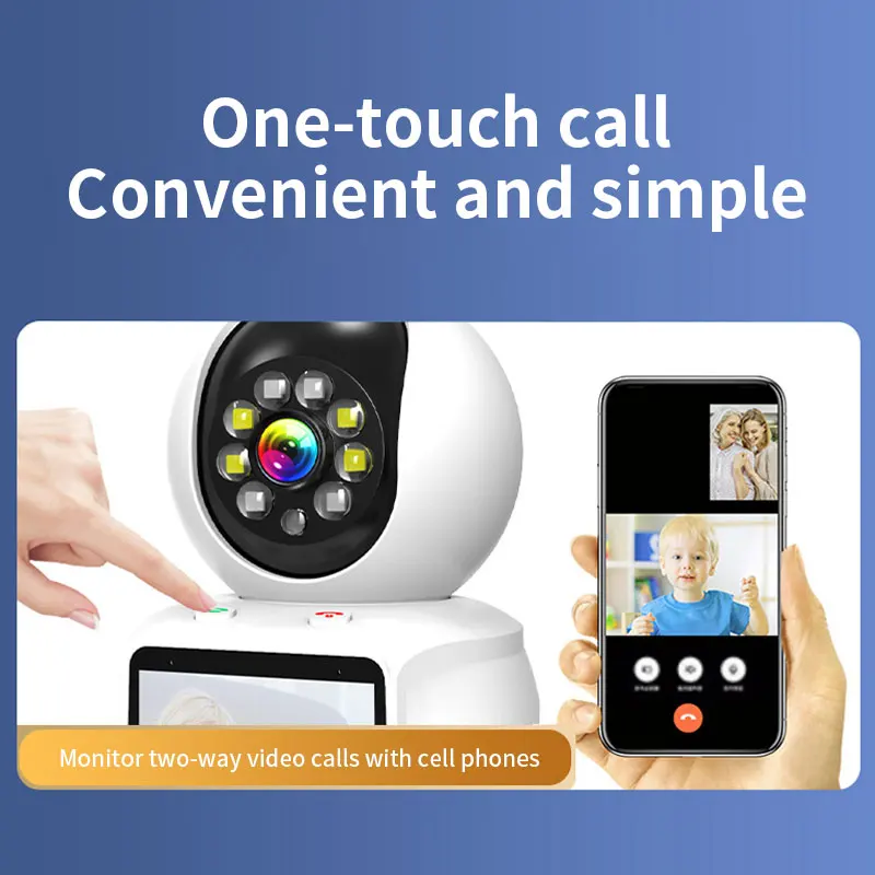 2.8Inch IPS Screen 3MP 1296P Video Phone One Key Call Wireless PTZ IP Dome Camera AI Humanoid Detection Security Baby Monitor