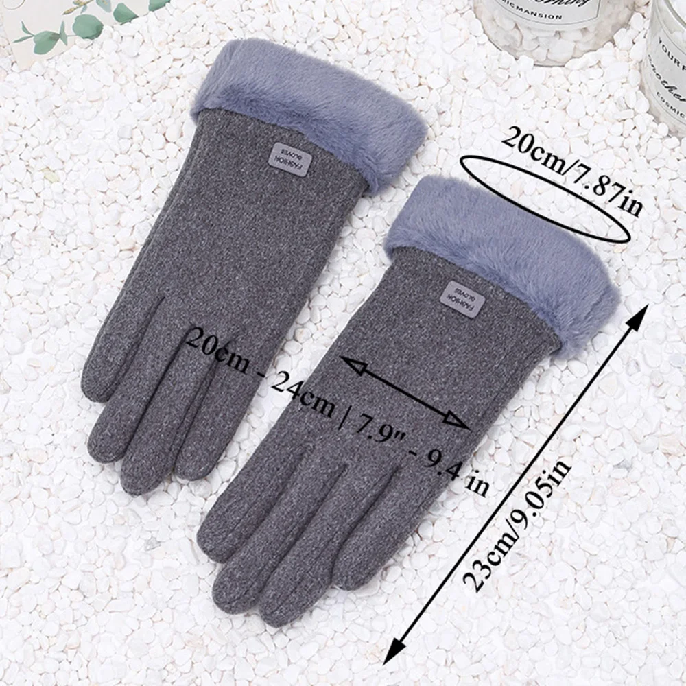 Guantes de felpa gruesos de invierno para mujer, Guantes de gamuza cálidos a la moda para exteriores, Guantes para conducir con pantalla táctil,