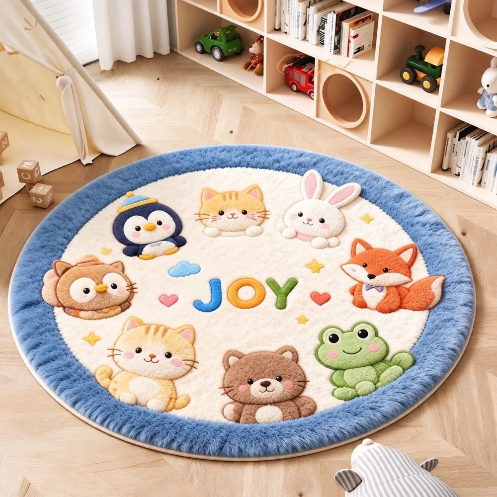 Fashion Imitation Cashmere Animal Round Carpets Non-Slip Soft Floor Mats Washable Cute Home Decorative Carpet for Bedroom