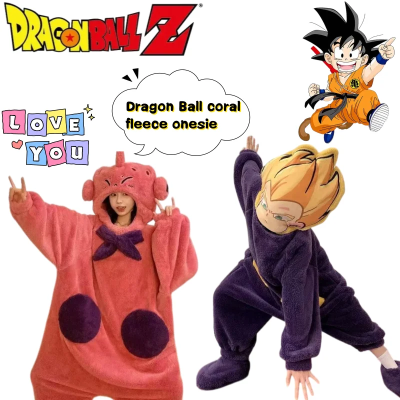 Pijama de forro polar con diseño de Dragon Ball, Son Goku, Vegeta y Mr. Buu, de alta calidad, para parejas, ideal para el otoño e invierno, gruesa y abrigada, disfraz de Halloween.