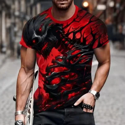 New Halloween Men 3D Skull Grim Reaper T‑Shirt Horror Demon Skeleton Print Short Sleeve Tees Street Party Casual Plus Size Tops
