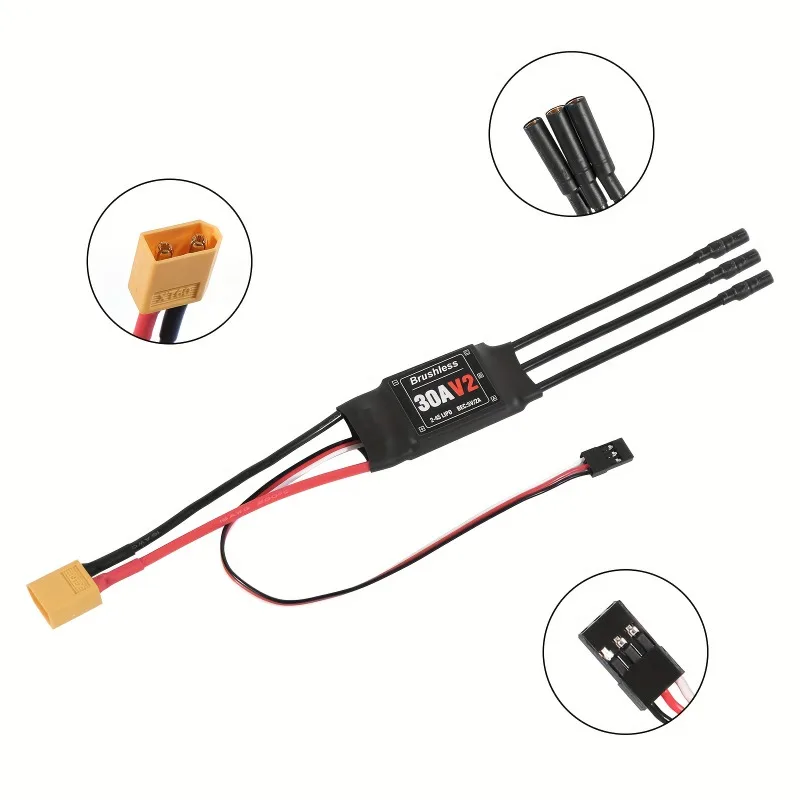 30A 2-4S Brushless ESC Compatible with LiPo NiCd NiMH Battery Built-in BEC Regulator T-Plug & XT60 Connector for RC Airplane