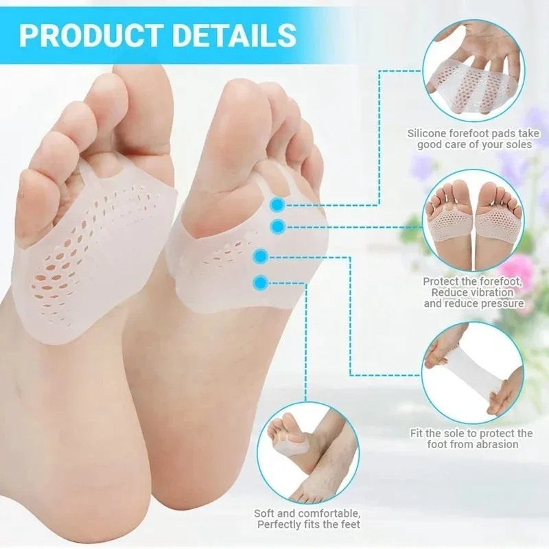 1 Pair Silicone Heel Protectors Gel Metatarsal Pads Breathable Forefoot Cushion for Women and Men Foot Comfort Pad