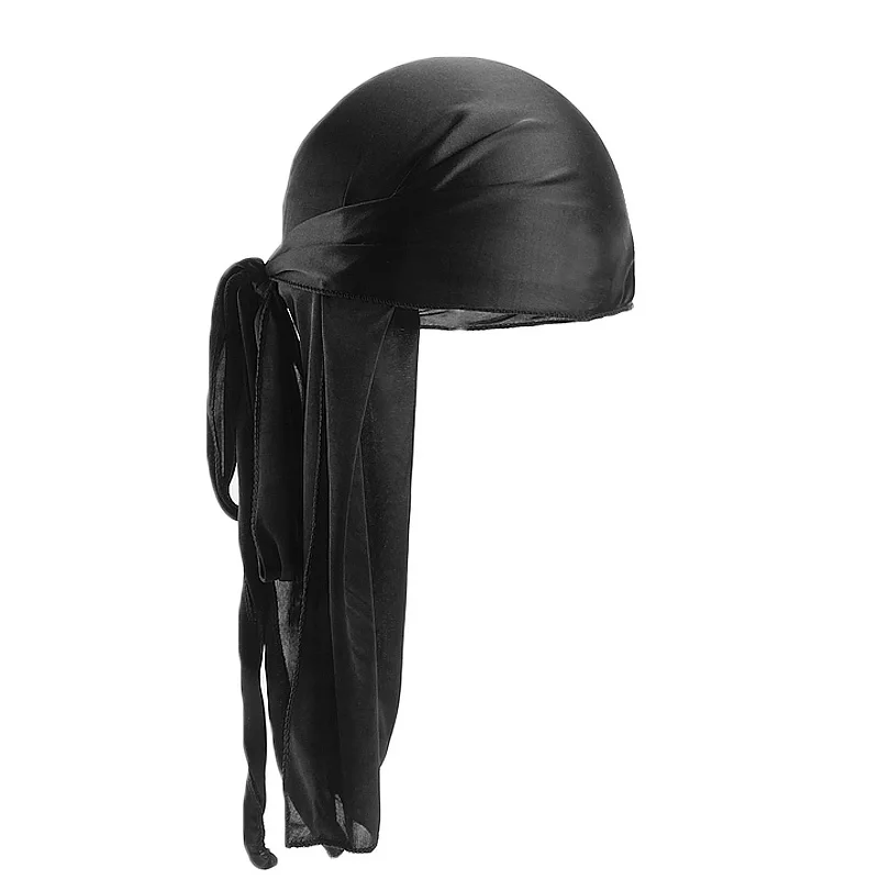 Unisex Langer seidiger Durag Long Tail Seidiger Schal Muslim Doo Rag Piratenhut Durag Chemo Caps Totenkopfmütze Turban Haarband Bandanas – Detail 8