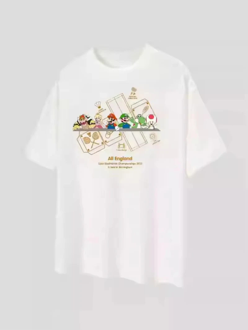 

MINISO M-Mario Super Bros T Shirt Men Couple Combination Clothes Short Sleeve Collar Fashion Woman Tee Top tshirt