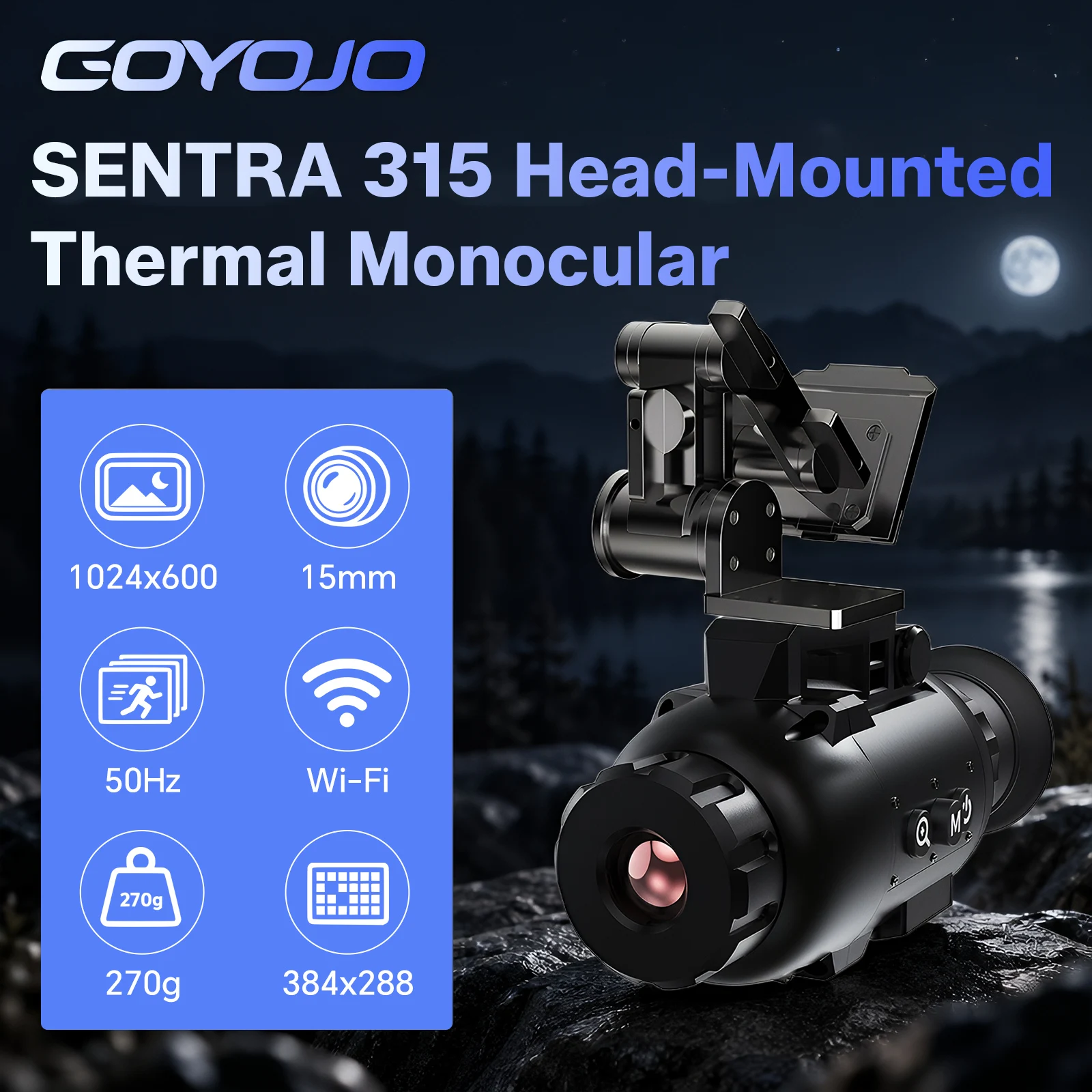 Head Mounted Thermal Imager 384x288 50HZ Outdoor Helmet Mounted Infrared Thermal Night Vision Monocular with Hotspot Tracking