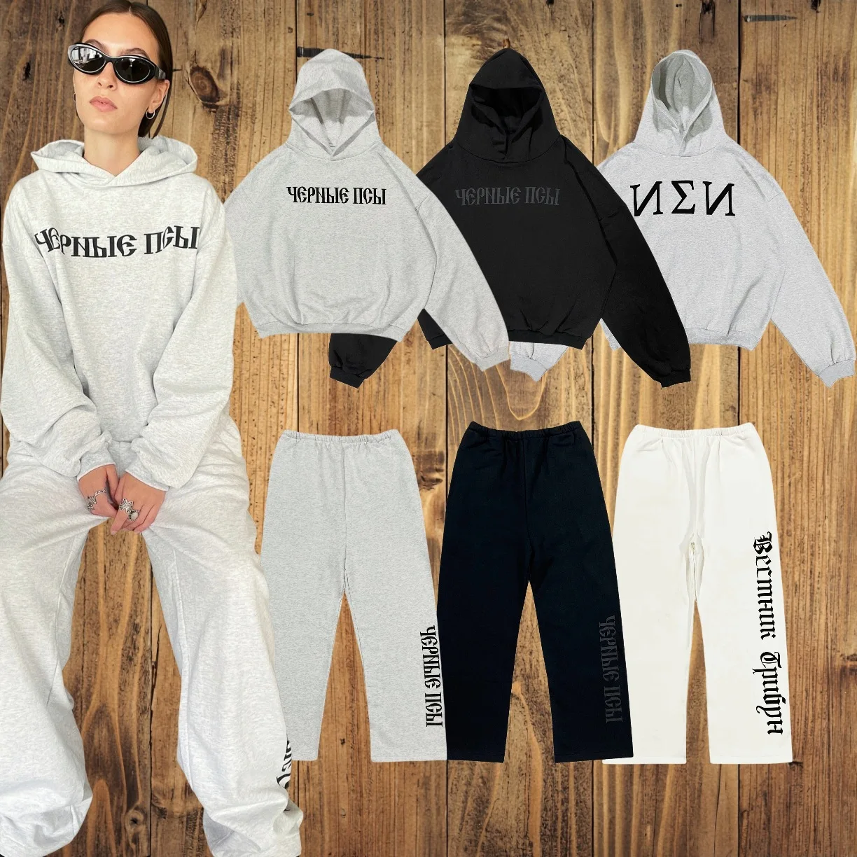 

Fashion Streetwear Kanye West Hoodie Russian Language Print Sweatshirts Men Women Gray Fleece Loose KANYE WEST Hooded Pullover