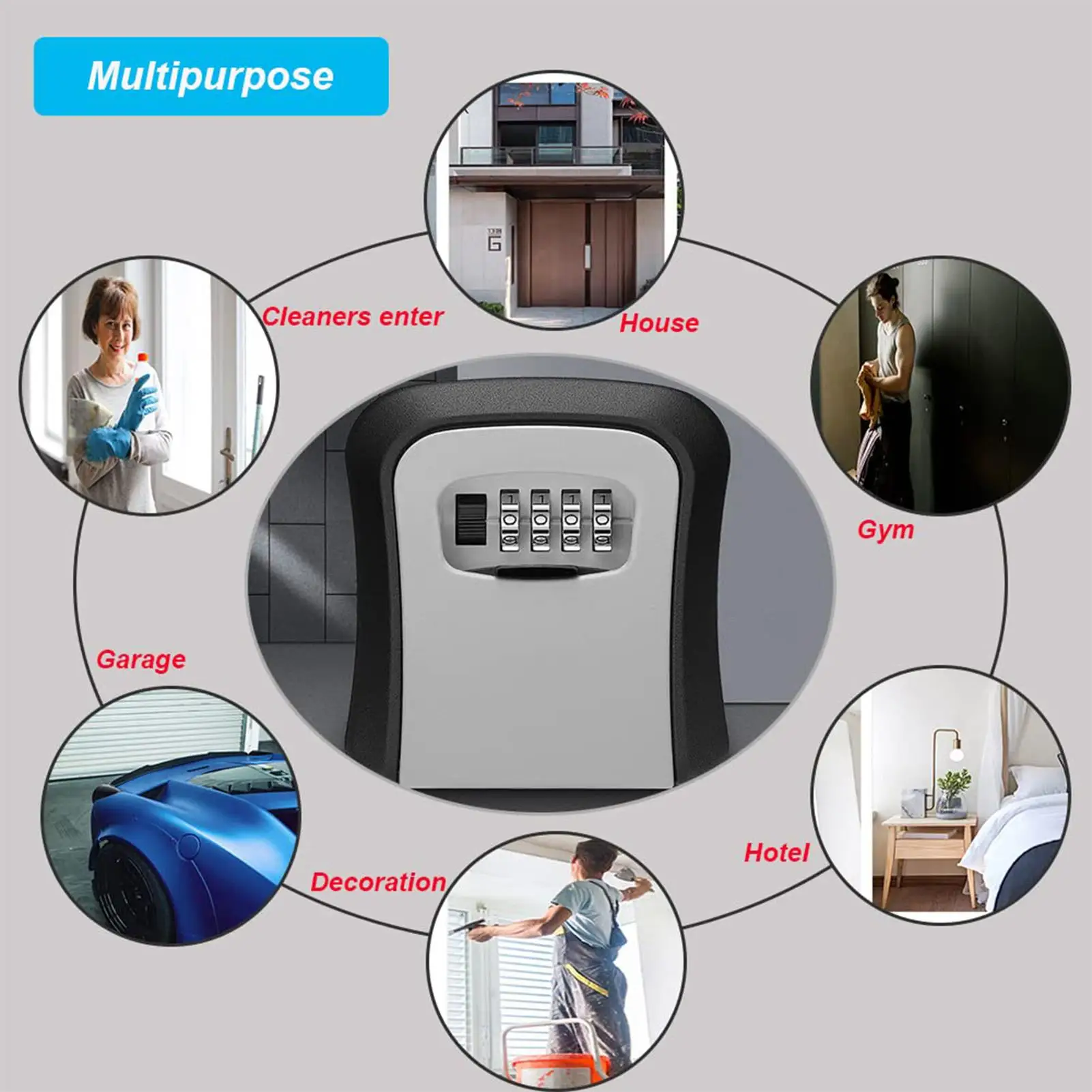 Wall Mounted Key Lock Box Home Decorative 4-Digit Combination Security Key Hider ABS Resettable Code Safe Lock Box