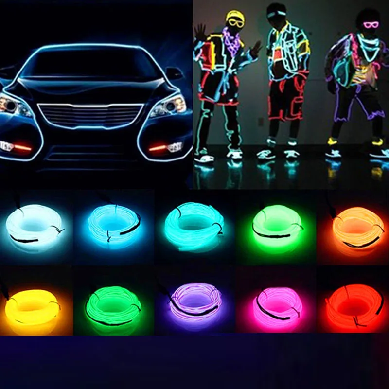 Glow EL Wire Cable LED Neon Dance Party DIY Costumes Luminous Car Light Up Clothes Ball Rave      Wedding Festival