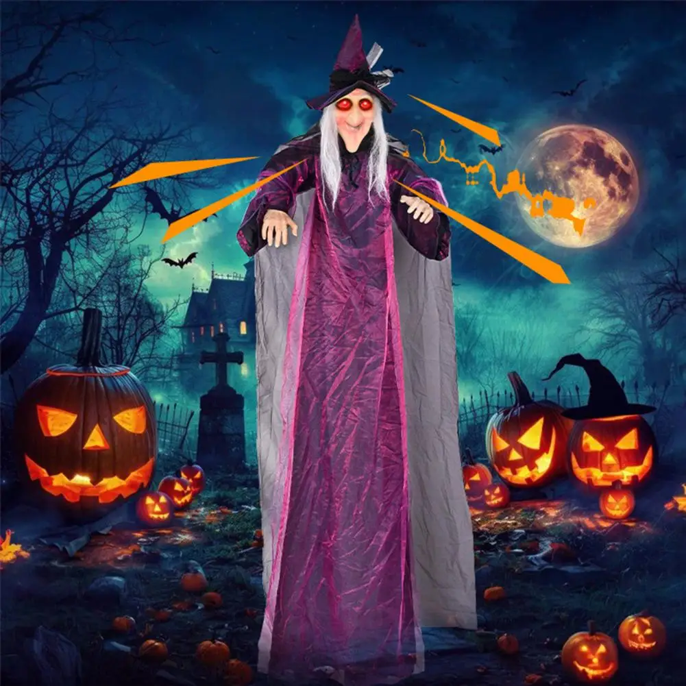 ぶら下げ飛行魔女装飾、音ライト、ハロウィーン、庭の装飾、不気味な屋外の装飾