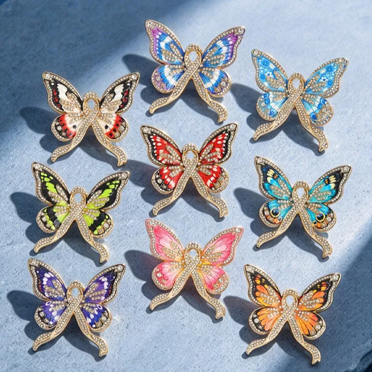 Butterfly ribbon brooch, caring prevention and control publicity logo brooch accessory, public welfare activity gift