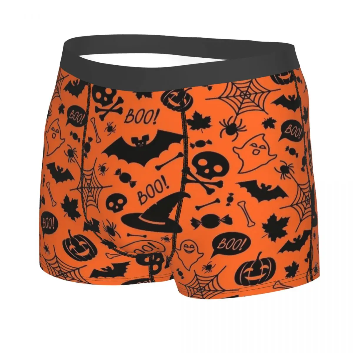 Men's Halloween Boo Cartoon Bat Pumpkin Boxer Shorts Panties Soft Underwear Male Humor Long Underpants