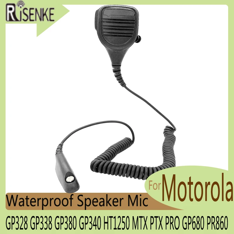 RISENKE-Walkie Talkie Speaker Mic, Waterproof, for Motorola,GP328,GP338,GP380,GP340, HT1250, MTX, PTX PRO, GP680, PR860, Radio