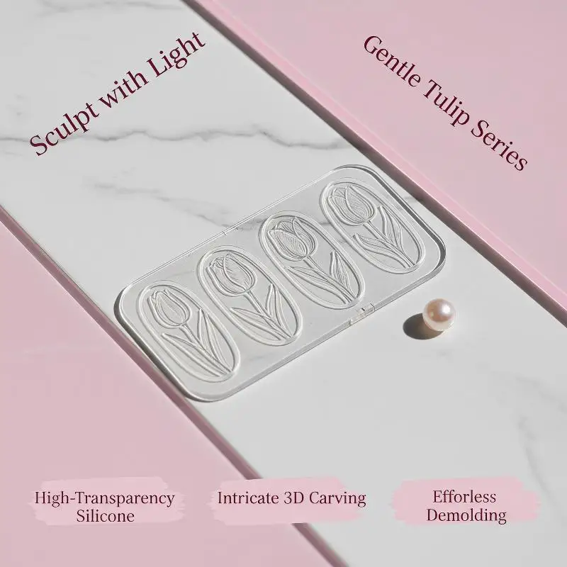 1 Stück hochtransparente 3D-Nagelkunst-Schnitzform mit Box, Schmetterlings-, Tulpen- und Lilienblumen-Vorlage für Nageldekoration – Detail 11