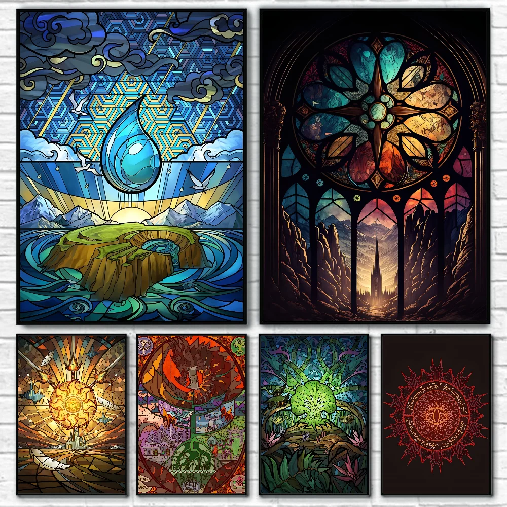 Magic The Gathering Element Stained-Glass Mana Poster Paper Print Home Living Room Bedroom Entrance Bar Cafe Art Painting Decora