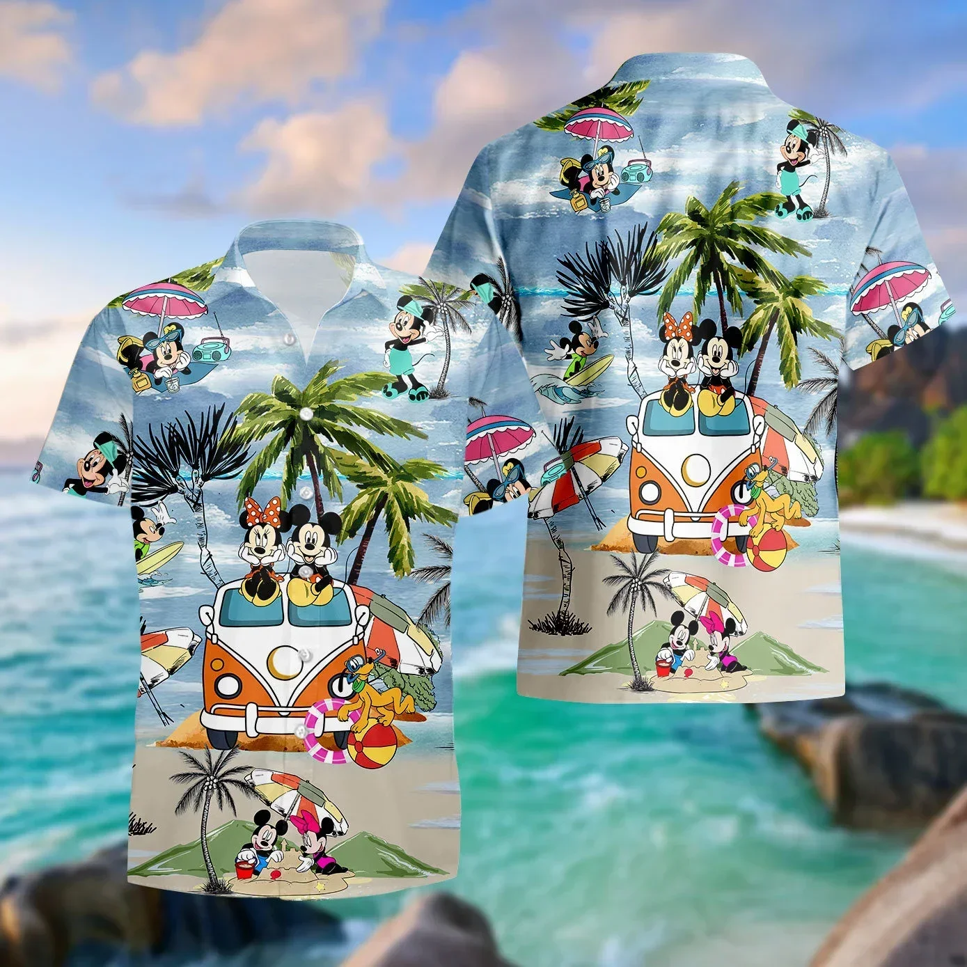 Mickey and Minnie's Hawaiian Men's and Women's Disney Shirts, Stylish Beach Shirts, Disney's Magical Place