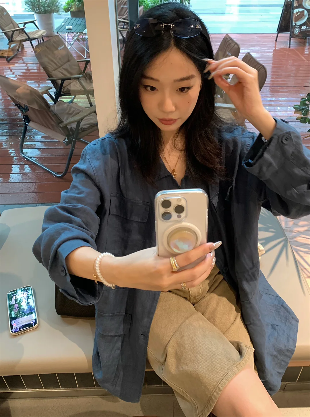 

Early Autumn New Arrival INE Artistic Sle Retro Single Button 00% Linen irt Collar Multi ket Two Color Women's...