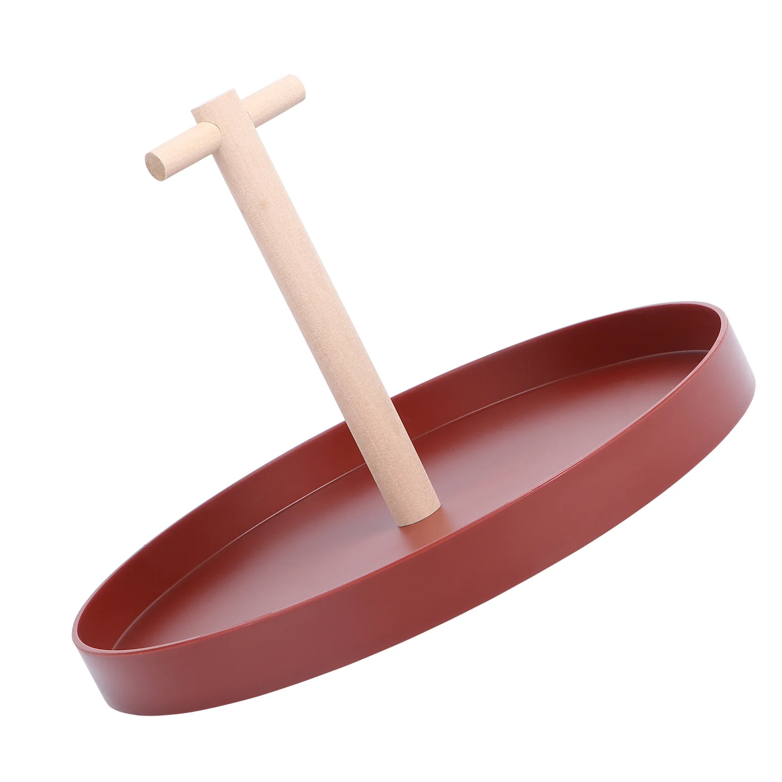 

1pc Solid Wood Handle Tray Storage Organizer Home Decor Sundries Holder Round Plate For Keys Remote Jewelry Snacks Red