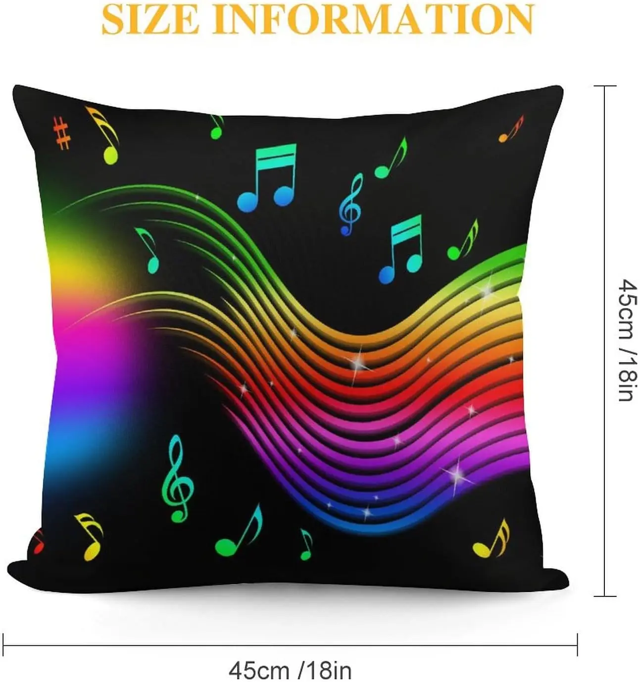 Rainbow Music Notes Pillowcase Artistic Vitality Color Fantasy Popular Style Decorative Gift Cushion Cover