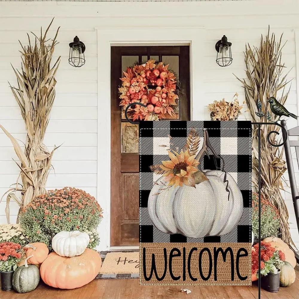 GEEORY Fall Welcome Garden Flag 12.5 x 18 Inch, Pumpkin Sunflower Double Sided Small Decorative Flag for Outside Yard Lawn Outdo