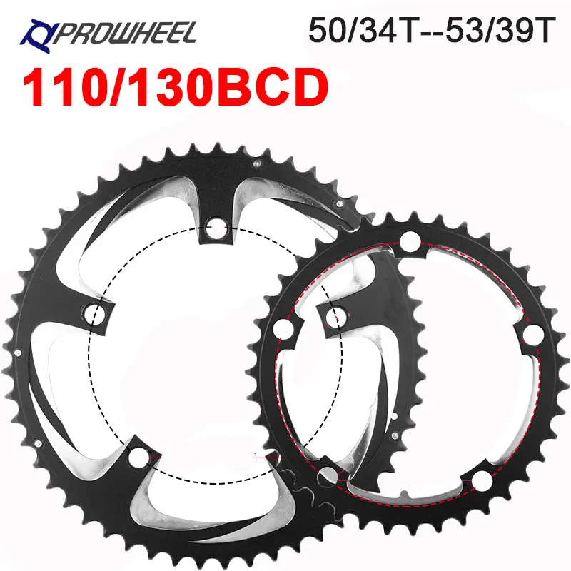 Plato de bicicleta de carretera Prowheel 110BCD 130 BCD piñón de bicicleta 8 9 10 11 velocidades corona 34T 39T 50T 53T estrellas 11V rueda de cadena BMX