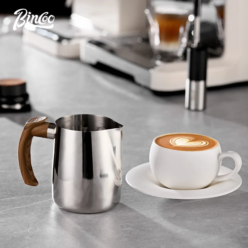 Bincoo304 Stainless Steel Round Mouth Latte Art Vat Thickeneded Latte Art Vat Milk Foam Cup Milk Cup Fancy Coffee Utensils