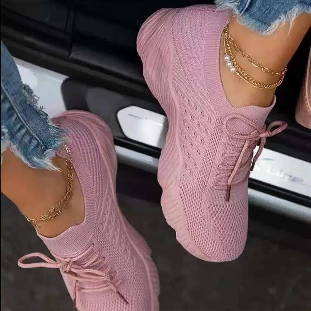 Women Shoes Sneakers Fashion Lace Up Platform 2022 New Summer Plus Size Flat Mesh Shoes Woman Vulcanize Shoes Zapatos Mujer