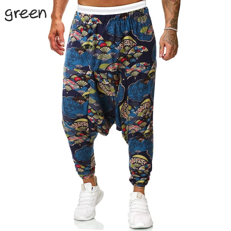 Men\'s harem pants linen cotton casual trousers Africa print jogging loose hip hop party trousers 7 colors