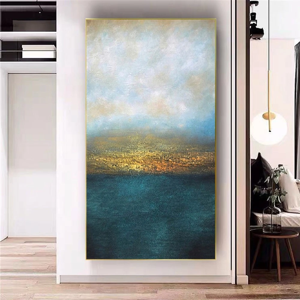 

Golden Foil Abstract Design Retro Oil Painting Wall Art Picture Hand Drawn Canvas Poster Display Murals For Living Room Decor