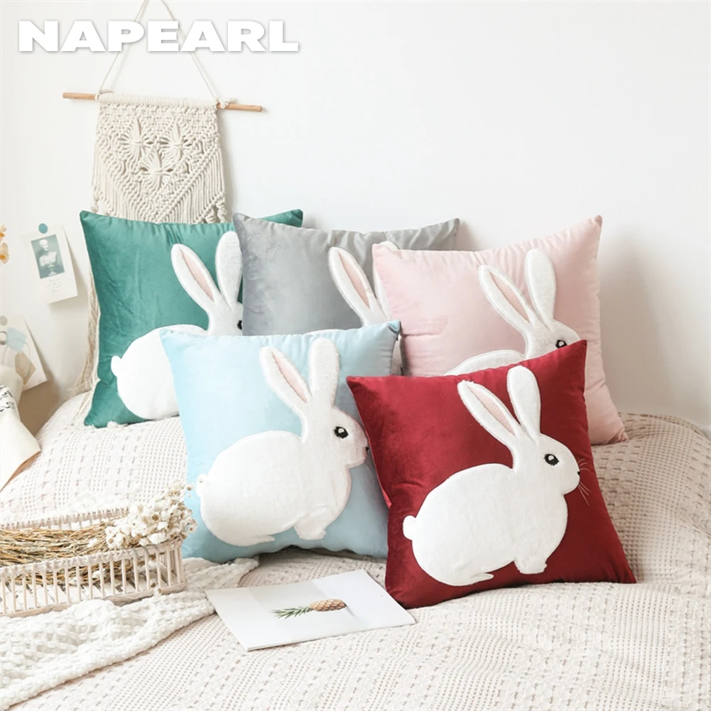 

NAPEARL Cartoon Cute Lovely Rabbit Embroidered Pillowcases Sofa Cushion Cover for Kids Children Bedroom 45x45cm Pillow Covers