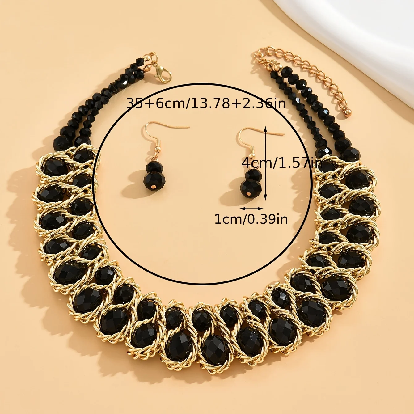 1 pair of earrings + 1 collar Boho style jewelry set with rhinestones in multiple colors for your daily party accessories