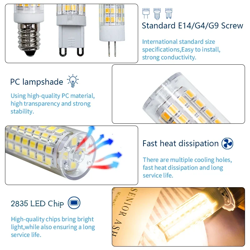 Imagem -04 - Luz Led do Candelabro do Halogênio Lâmpada de Milho Spotlight Substituir E14 g4 g9 ac 220v 230v 3w 5w 9w 30w 40w 60w Lote 10 Peças