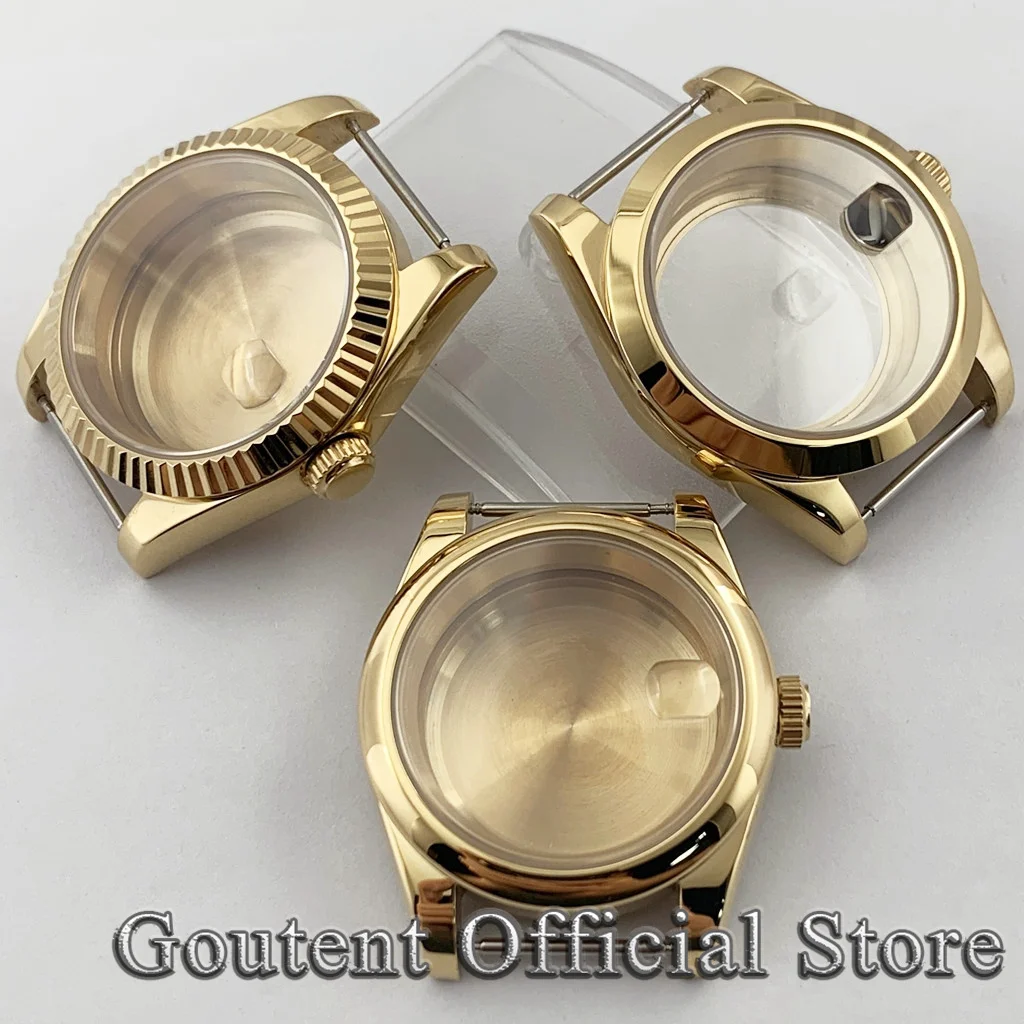 Goutent Men\'s Gold Sapphire Glass Watch Case 36mm 39mm Fit PT5000 NH34 NH35 NH36 ETA 2824 ST2130 Movement