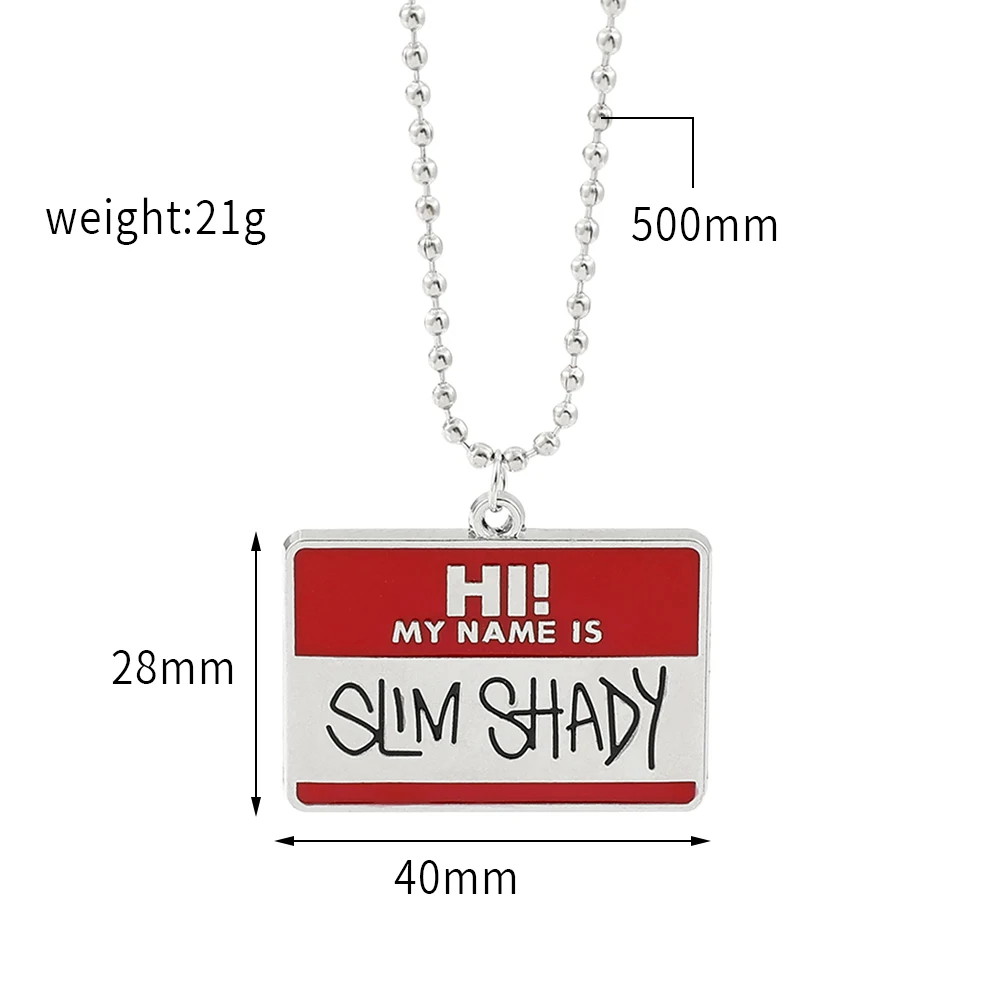 Trend Rapper Eminem Keychain Letter Hi My Name Is Slim Shady Metal Badge Pendant Neck Chain Collar Fashion Jewelry Accessories