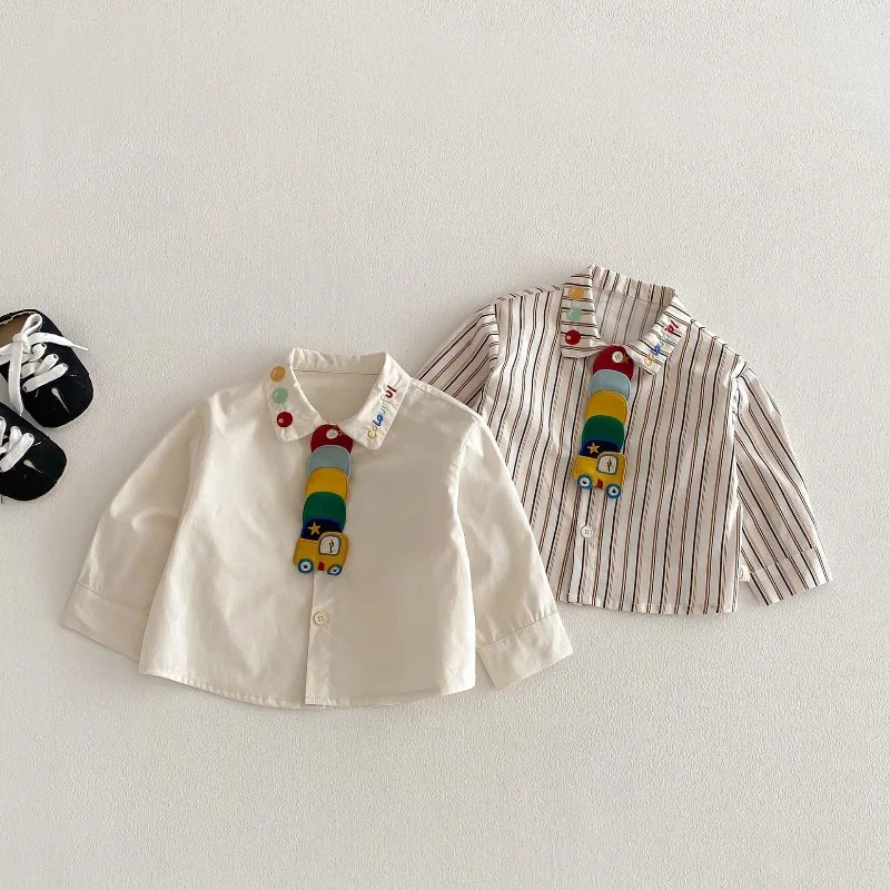 2026 frühjahr Neue Kinder Shirts Nette Engineering Fahrzeug Stickerei Blusen Jungen Drehen-unten Kragen Shirts Kinder Casual Tops – Detail 2
