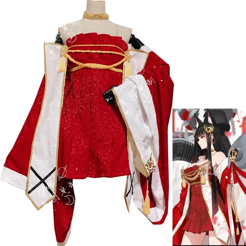 Custom Made Azur Lane Kantai Collection Nagato Cosplay Costume Red Dress Halloween Uniform Women Anime Outfits Tailor Customized