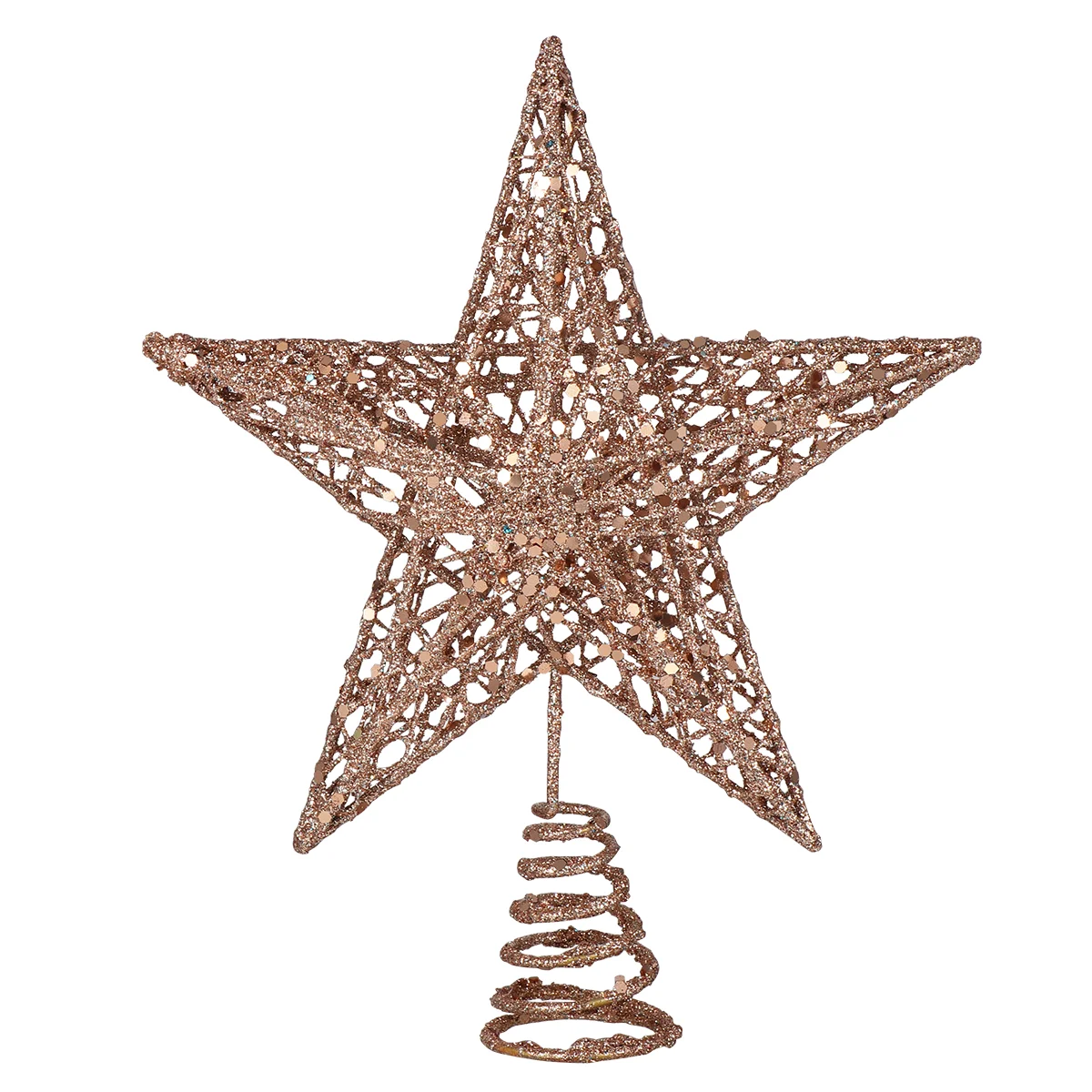 Amosfun 20cm Christmas Tree Iron Star Topper Glittering Christmas Tree Decoration Ornaments (Rose Gold)