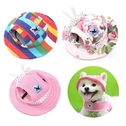 3 Patterns Breathable Pet Dog Cap With Ears Holes Spring Summer Baseball Beach Visor Hat Mesh Canvas Hat Puppy Outdoor Cap 1Pc