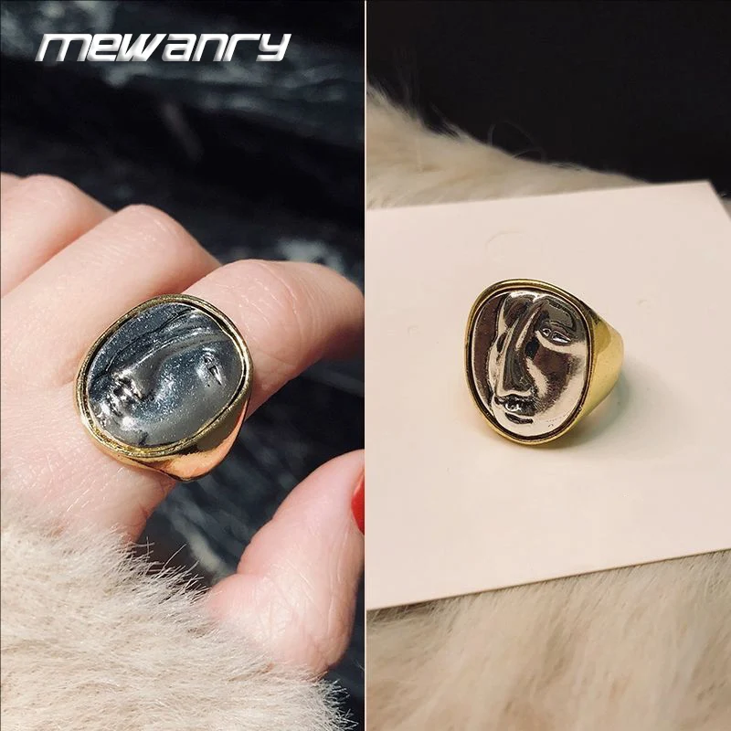 Mewanry Portrait Pattern Rings For Women Couples Vintage Trendy Hyperbole Elegant Hip Hop Rock Street Party Jewelry Gift anillos